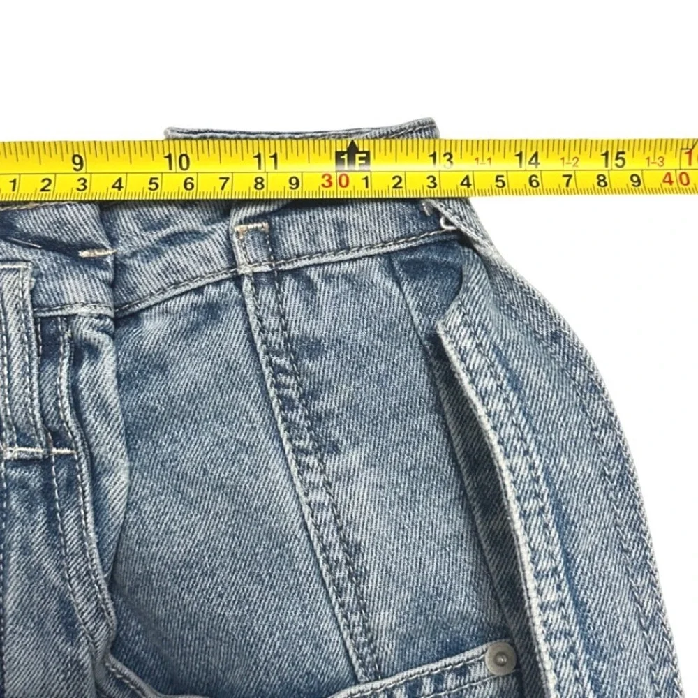 We‎ The Free East of Eden Paperbag Denim Mini Skirt Blue Raw Hem Women's 25 Boho